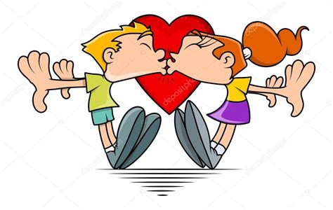 Pmages Funny Cartoon Couple Funny Cartoon Couple Kissing — Stock