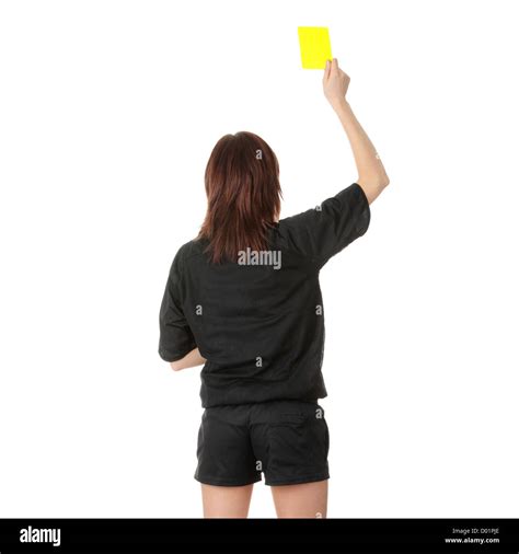 Young Female Referee Showing The Red Card Isolated On White Stock