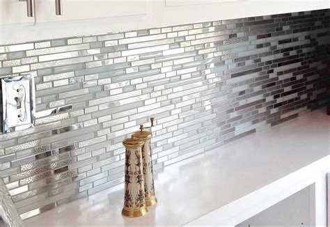 Modern Random Mixed Tile With White Glass And Textured Metal Emt122