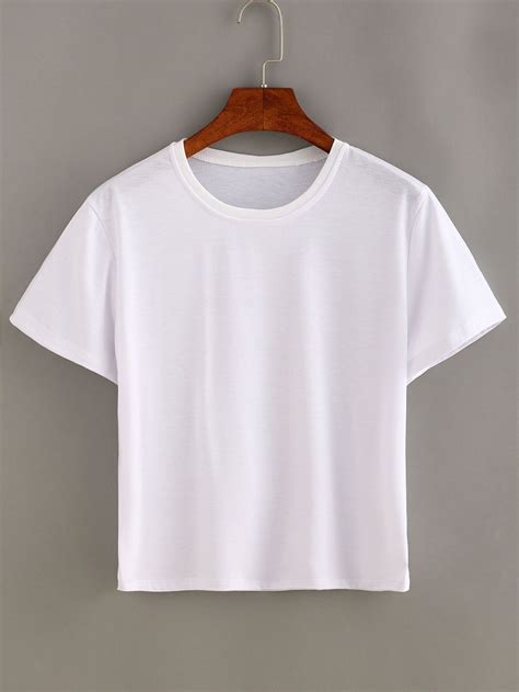 Shop Plain White Short Sleeve T Shirt Online Shein Offers Plain White Short Sleeve T Shirt