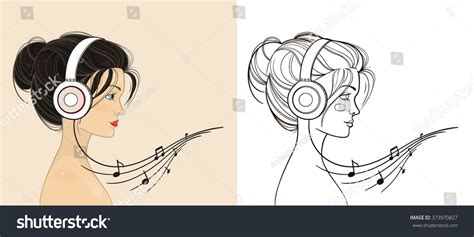 Young Beautiful Girl Listening To Music On Headphones