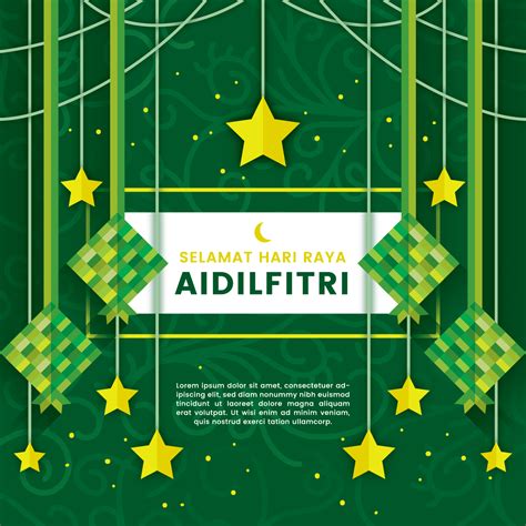 Hari raya greeting template with decorative ketupat (rice dumpling) woven palm leaf. Selamat Hari Raya Aidilfitri Illustration - Download Free ...