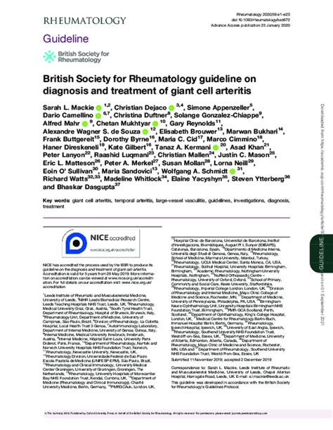 Pdf British Society For Rheumatology Guideline On Diagnosis And