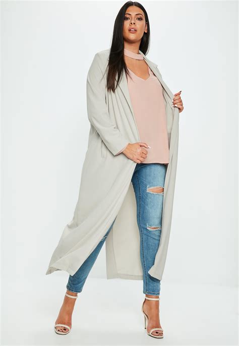 Missguided Synthetic Curve Grey Longline Crepe Duster Jacket In Gray Lyst