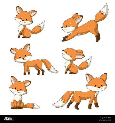 Collection Of Some Cute Foxes Hand Draw Illustration Stock Vector Image And Art Alamy