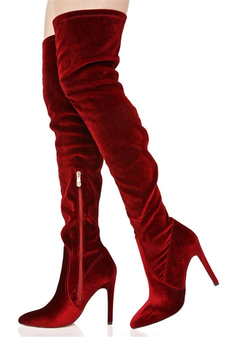 Red Velvet Thigh High Boots Velvet Thigh High Boots High Knee Boots