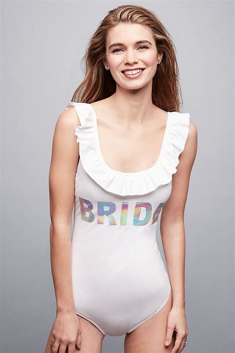 Bride Ruffled Hologram Swimsuit Davids Bridal Swimsuits Bride