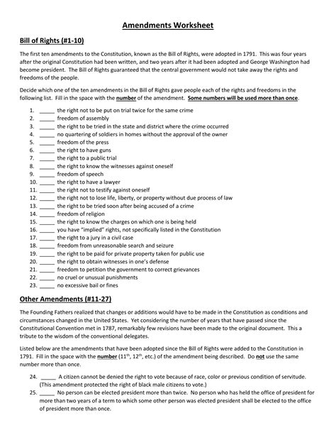 Constitutional Numbers Worksheet Answer Key