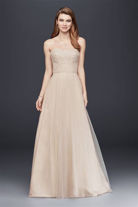 david s bridal strapless a line beaded lace tulle wedding dress style wg3586 ebay