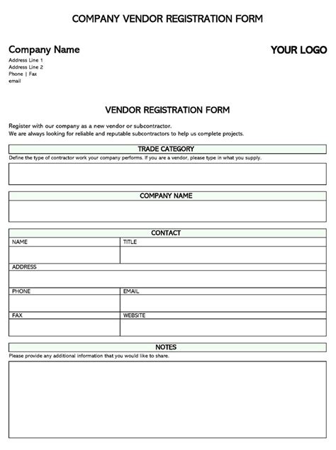 Free Vendor Registration Forms And Templates Editable