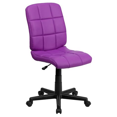 Purple leather armchair with quilted back and wooden legs in yellow interior, showroom, side view. Quilted Faux Leather Task Chair - Mid Back, Swivel, Purple ...