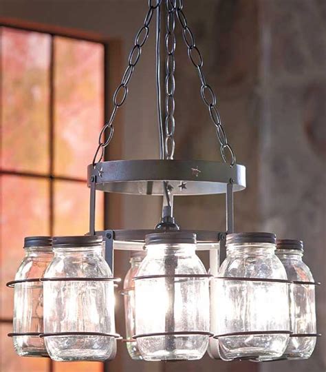 Country Rustic Hanging Wrought Iron Mason Canning Jar Chandelier Lamp