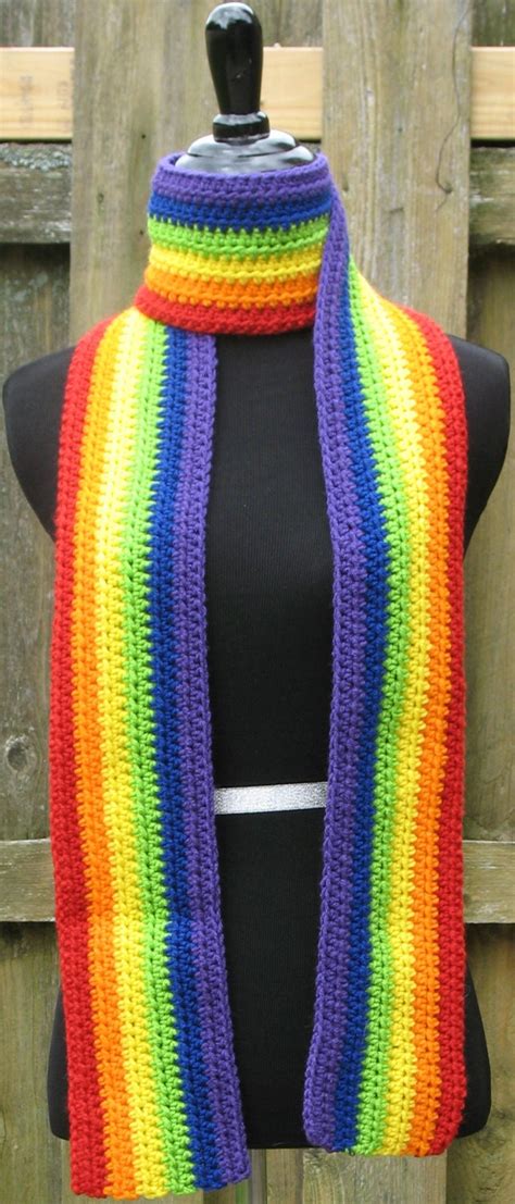 Crocheted Rainbow Scarf Lgbt And Lgbtq Accessory Gay Pride