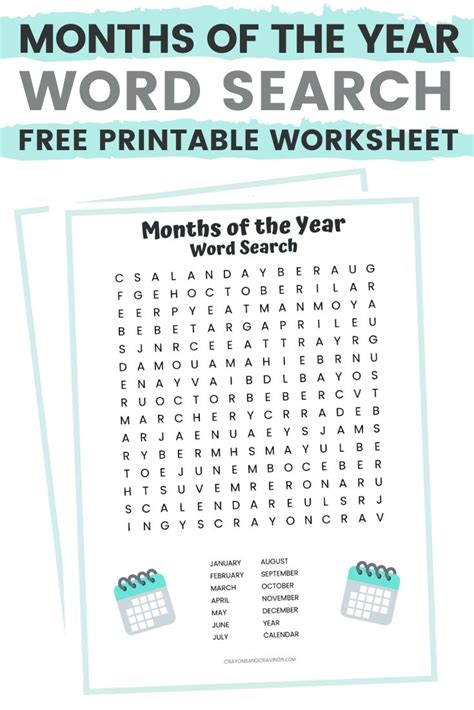 Months Of The Year Word Search Free Printable For Kids