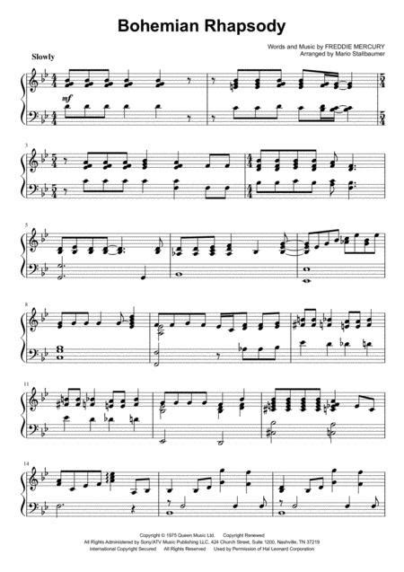 Bohemian rhapsodypiano queen free sheet music for grand piano. Bohemian Rhapsody - Piano Solo By Queen - Digital Sheet ...
