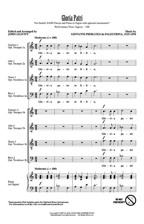 Gloria Patri Sheet Music By John Leavitt Sku 08596772 Stantons