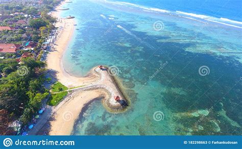 Aerial View Of Sanur Beach With White Sand Blue Sea And Clear Sky In