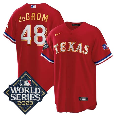 Mens Texas Rangers 2023 World Series Cool Base Gold Trim Jersey All