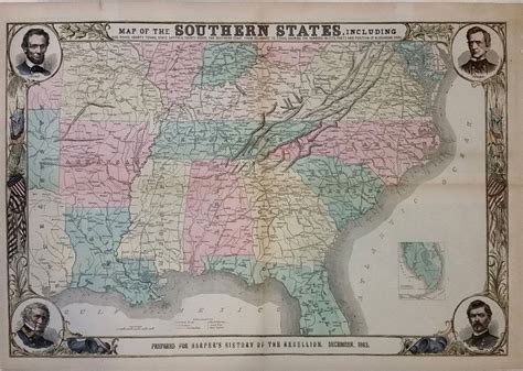 Map Of The Southern States Including Rail Roads County Towns State