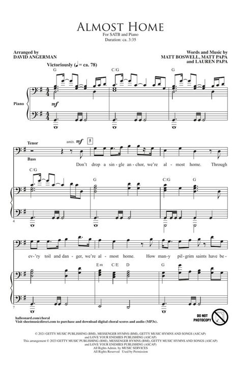 Sheet Music With The Words Almost Home