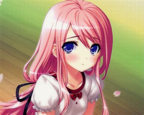 Blue Eyes Ribbons Pink Hair Blush Kasukabe Akira Anime