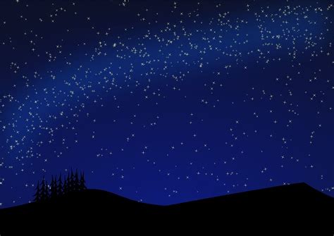 Silhouette Of Mountain And Trees Illustration Star Night