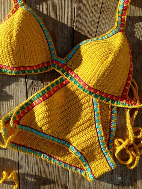 crochet bikini set yellow kiini bikini crochet swimwear etsy