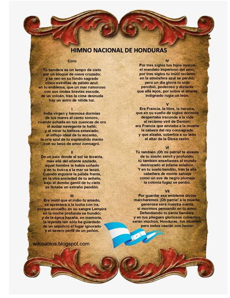 Himno Nacional De Honduras Pergamino Del Himno Nacional De Honduras