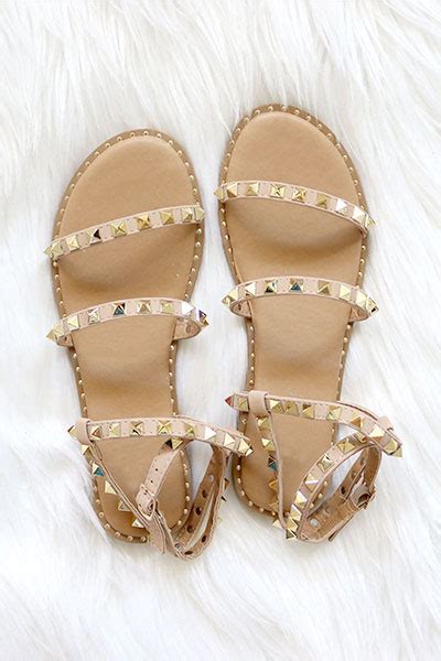 Strappy Studded Sandals With Ankle Strap And Gold Trim Taupe