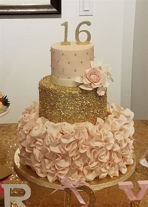 So it's deserve big celebration. Sweet 16 blush and gold Birthday cake Amy Beck Cake Design ...