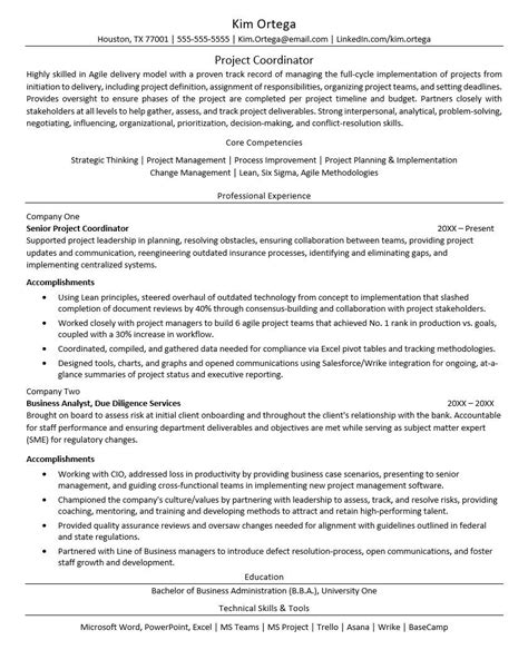 Project Coordinator Resume