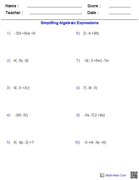 Evaluate preparation by doing online test of class 7, maths,algebraic expression. The Distributive Property Worksheets | Algebra worksheets ...