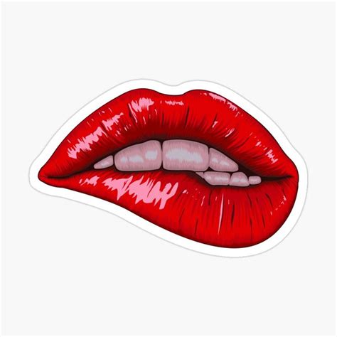 Bright Red Teaser Lips Sticker Glossy Sticker By Zor19 In 2020 Hot