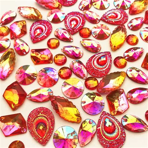 Loose Beads Mix Shape Pink Red Fuchsia Sew On Diamante Crystal