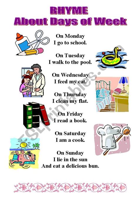 Rhyme About Days Of Week Esl Worksheet By Foliage55