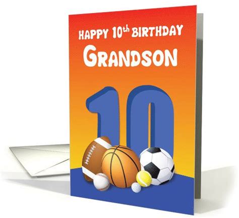 Grandson 10th Birthday Sports Balls Card Grandson Birthday Cards