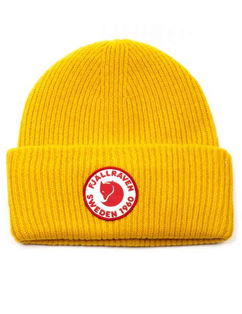 Fjallraven 1960 Logo Beanie Hat Mustard Yellow Accessories From Fat Buddha Store Uk