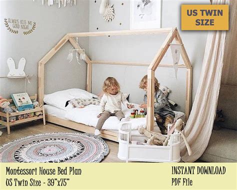 Then they can either be transformed into day beds or bunk. Toddler House Bed Frame, US Twin Size Montessori Bed Plan, Easy and Affordable DIY Wooden Floor ...