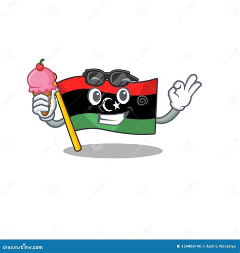 With Ice Cream Flag Libya Cartoon Isolated The Mascot Stock Vector