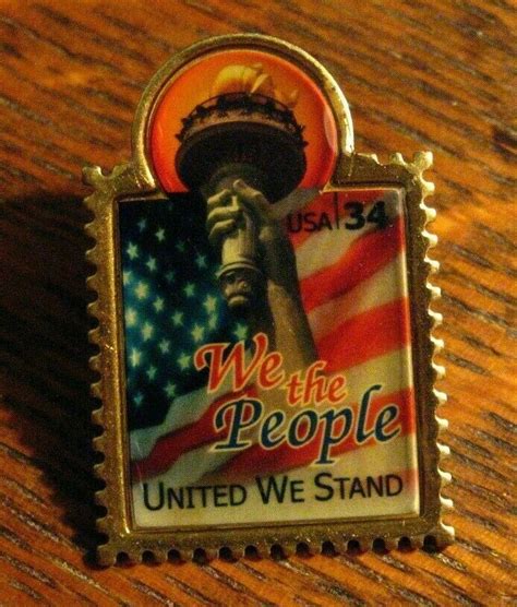 We The People United We Stand Stamp Lapel Pin 2002 Usa Statue Of