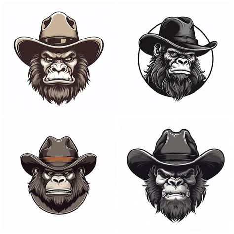 Premium Ai Image Gorilla Cowboy Hat Logo Mascot 9