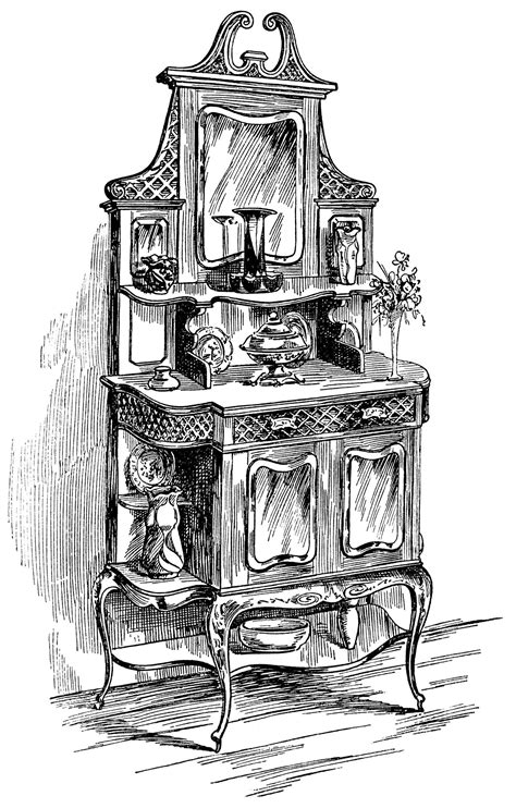 Victorian Furniture Illustration Black And White Clip Art
