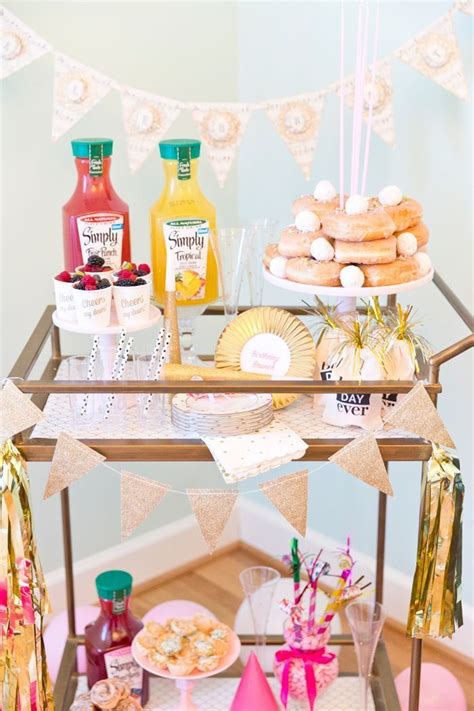 Originating as tea trolleys at the end of the victorian era, bar carts gained popularity in the 1950s at the end of prohibition when cocktail hours were the thing. Mimosa and donut bar | Brunch party decorations, Donut ...