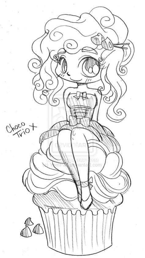 Choco Trio Cupcake Girl By Yampuff On Deviantart Chibi Coloring Pages