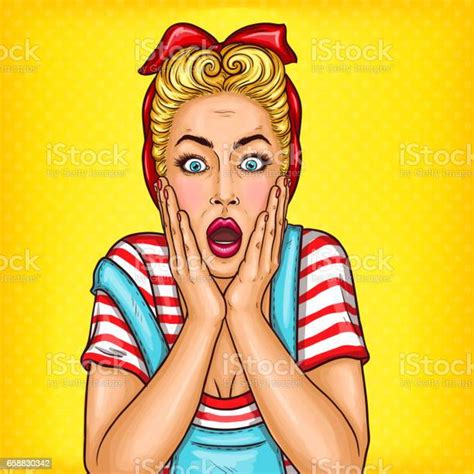 Vector Pop Art Surprised Housewife With Open Mouth Stock Illustration