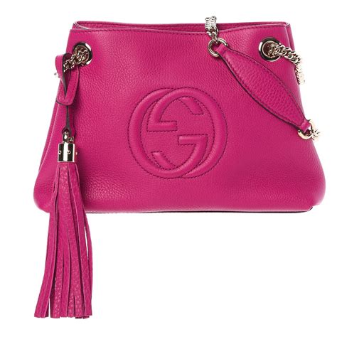 Gucci Pebbled Calfskin Small Soho Chain Shoulder Bag Violet Magenta