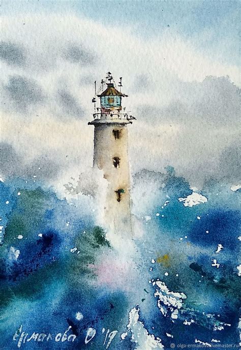 Mini Painting Of The Lighthouse Picture A Small Storm On The Sea