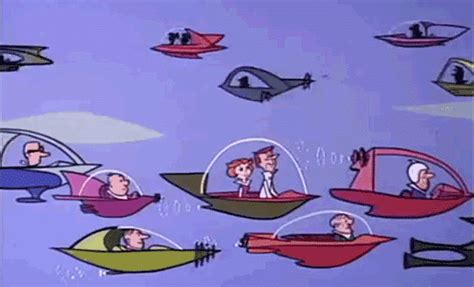 Jetsons Cartoon Space Ship Traffic Flying Get To Work Fun Animation Gif Make Your Own