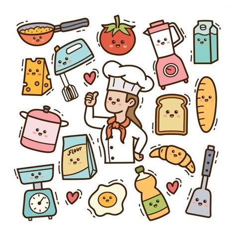 Premium Vector Cartoon Chef With Kitchen Utensils Kawaii Doodle
