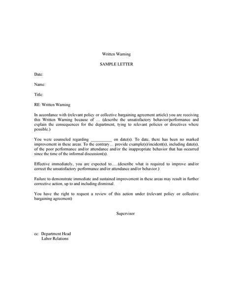 49 Professional Warning Letters Free Templates Templatelab
